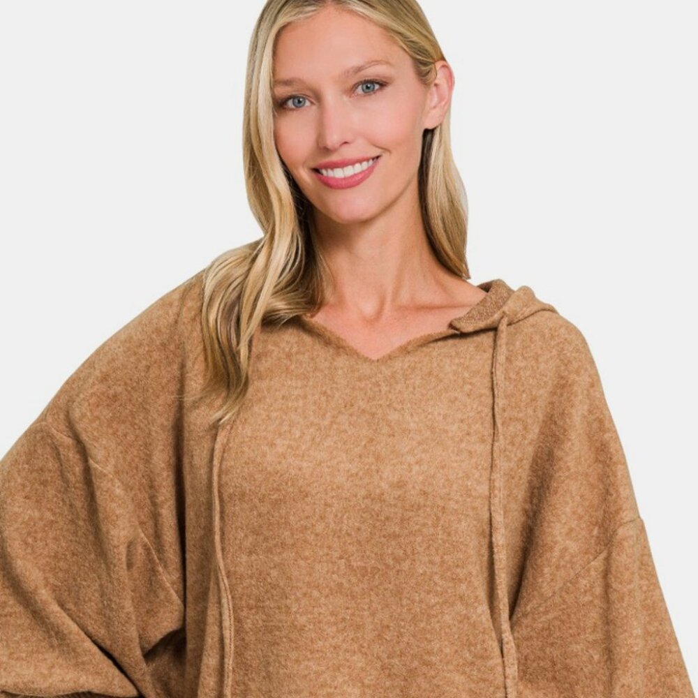 NEW! Zenana Brushed Hacci Drop Shoulder Cropped Hoodie